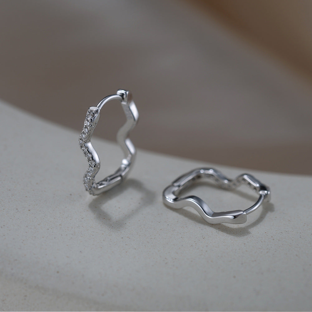 Liora Wave Zircon Earrings-S925 Sterling Silver Minimalist Elegance