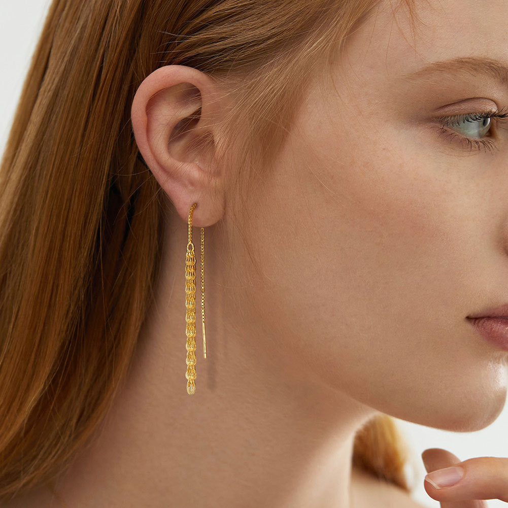 Aurelia Feather Wave Threader Earrings-925 Sterling Silver Elegant Statement Jewelry