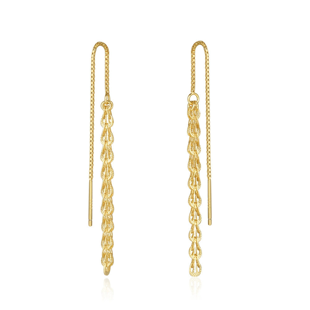 Aurelia Feather Wave Threader Earrings-925 Sterling Silver Elegant Statement Jewelry