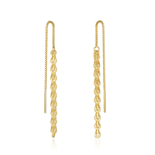 Aurelia Feather Wave Threader Earrings-925 Sterling Silver Elegant Statement Jewelry