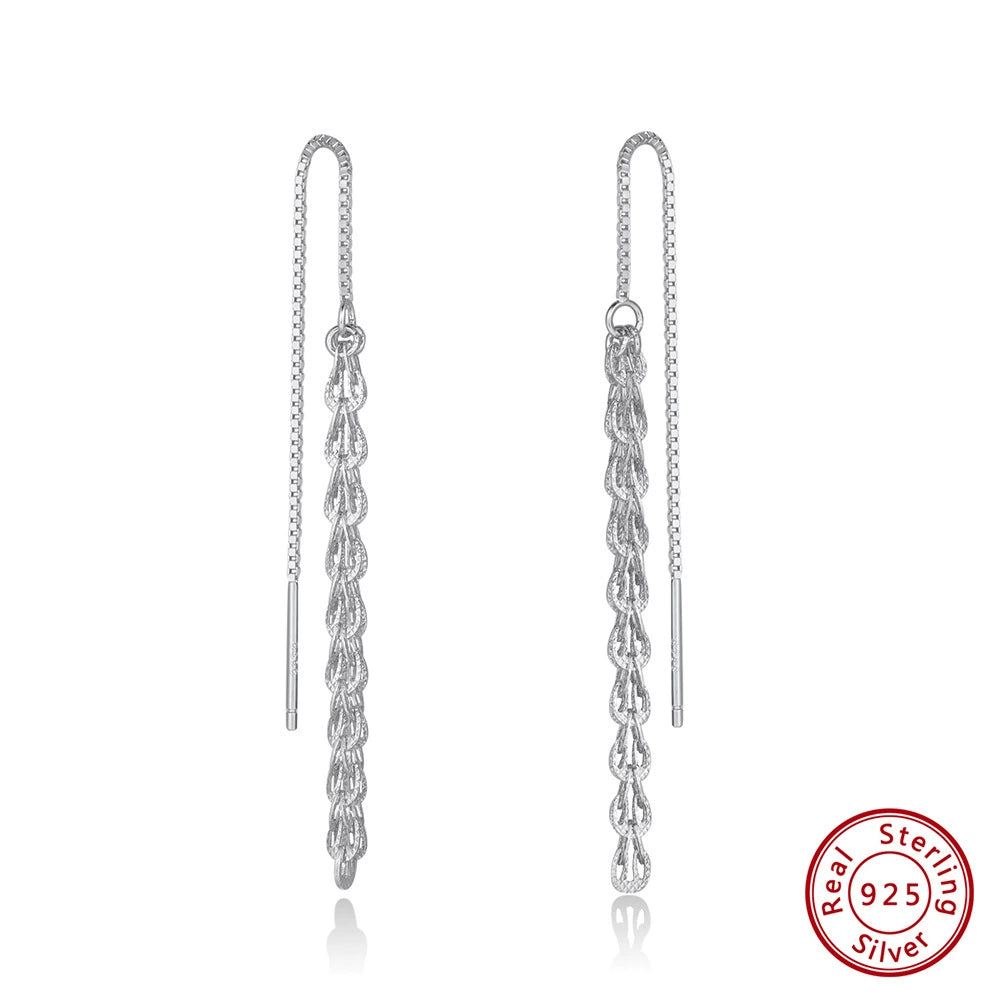 Aurelia Feather Wave Threader Earrings-925 Sterling Silver Elegant Statement Jewelry