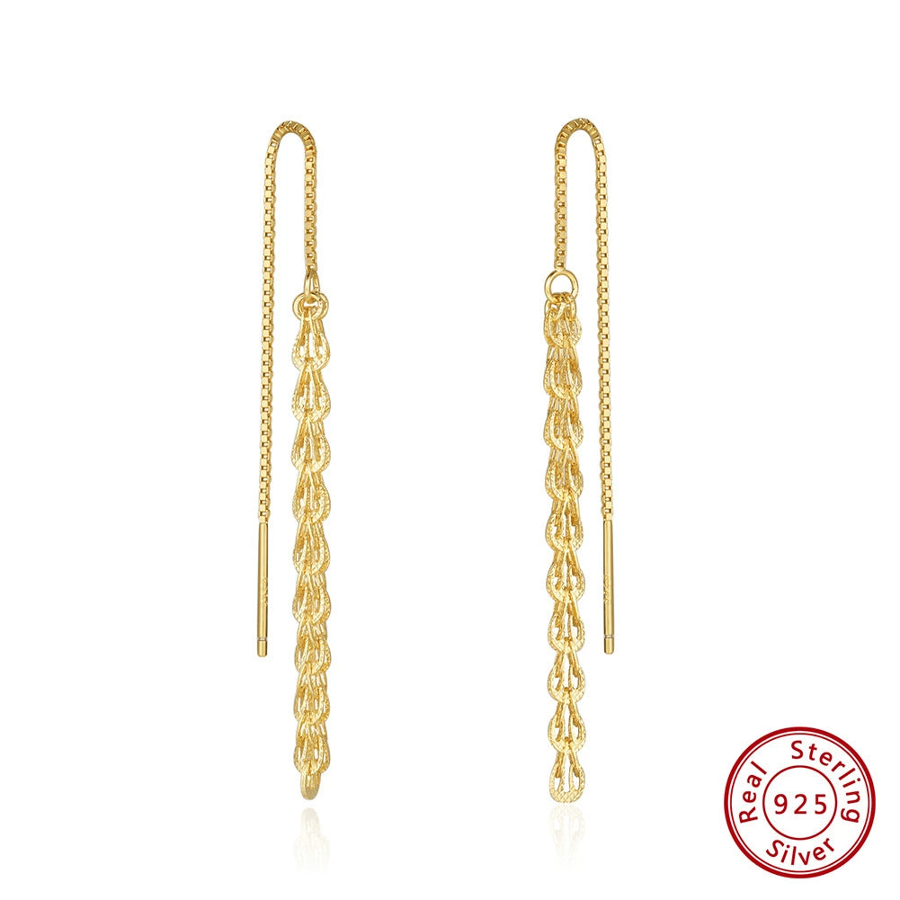Aurelia Feather Wave Threader Earrings-925 Sterling Silver Elegant Statement Jewelry