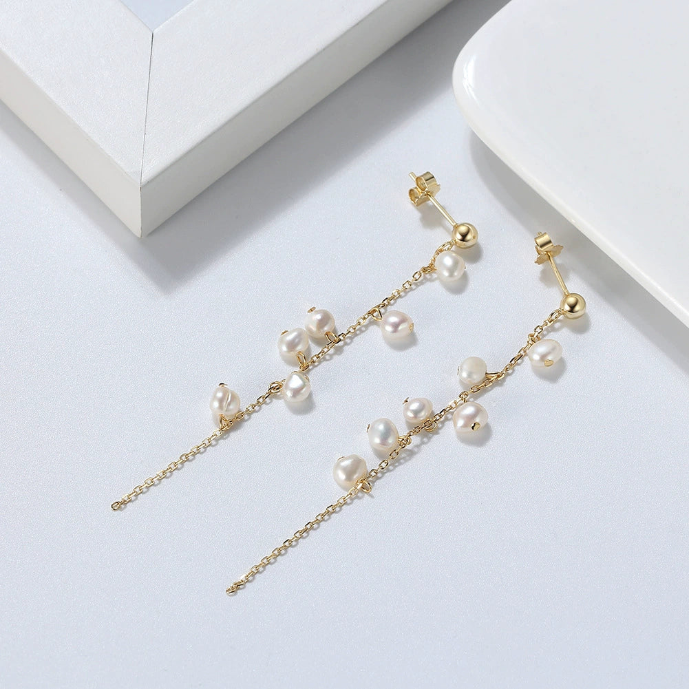 Elara Baroque Pearl Threader Earrings-925 Sterling Silver Natural Pearl Jewelry