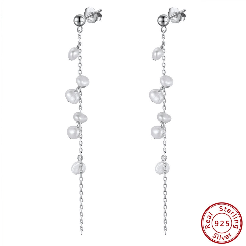 Elara Baroque Pearl Threader Earrings-925 Sterling Silver Natural Pearl Jewelry