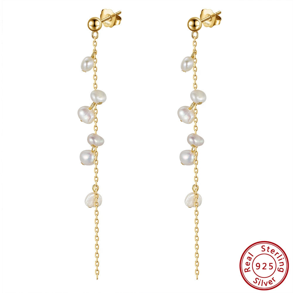 Elara Baroque Pearl Threader Earrings-925 Sterling Silver Natural Pearl Jewelry