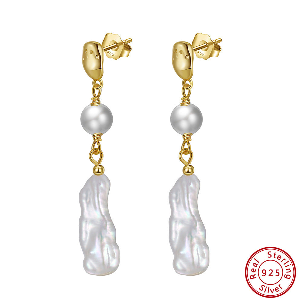 Seraphina Baroque Pearl Drop Earrings-925 Sterling Silver Natural Freshwater Pearl