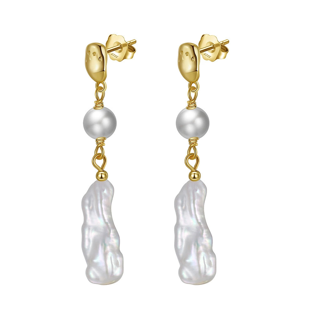 Seraphina Baroque Pearl Drop Earrings-925 Sterling Silver Natural Freshwater Pearl