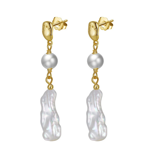 Seraphina Baroque Pearl Drop Earrings-925 Sterling Silver Natural Freshwater Pearl