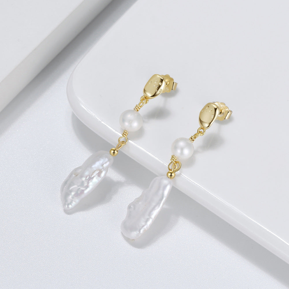 Seraphina Baroque Pearl Drop Earrings-925 Sterling Silver Natural Freshwater Pearl