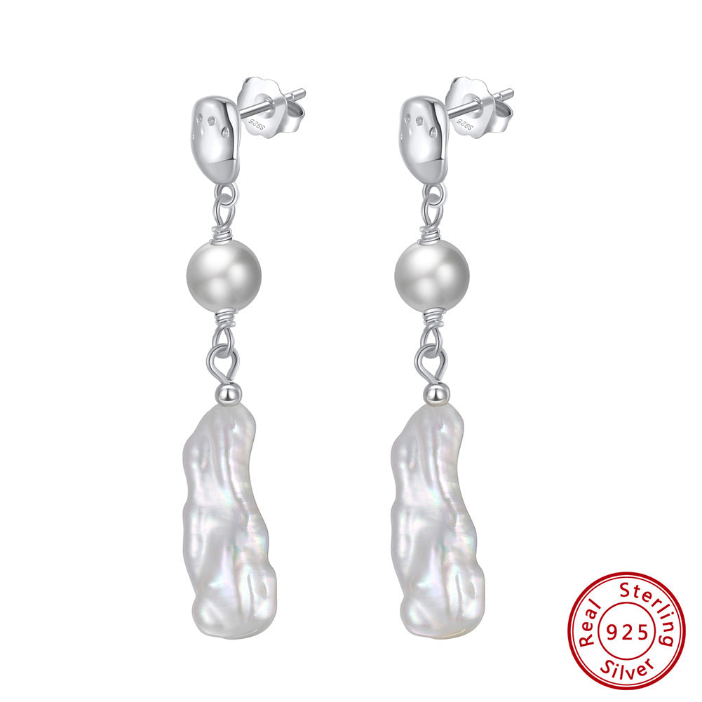 Seraphina Baroque Pearl Drop Earrings-925 Sterling Silver Natural Freshwater Pearl