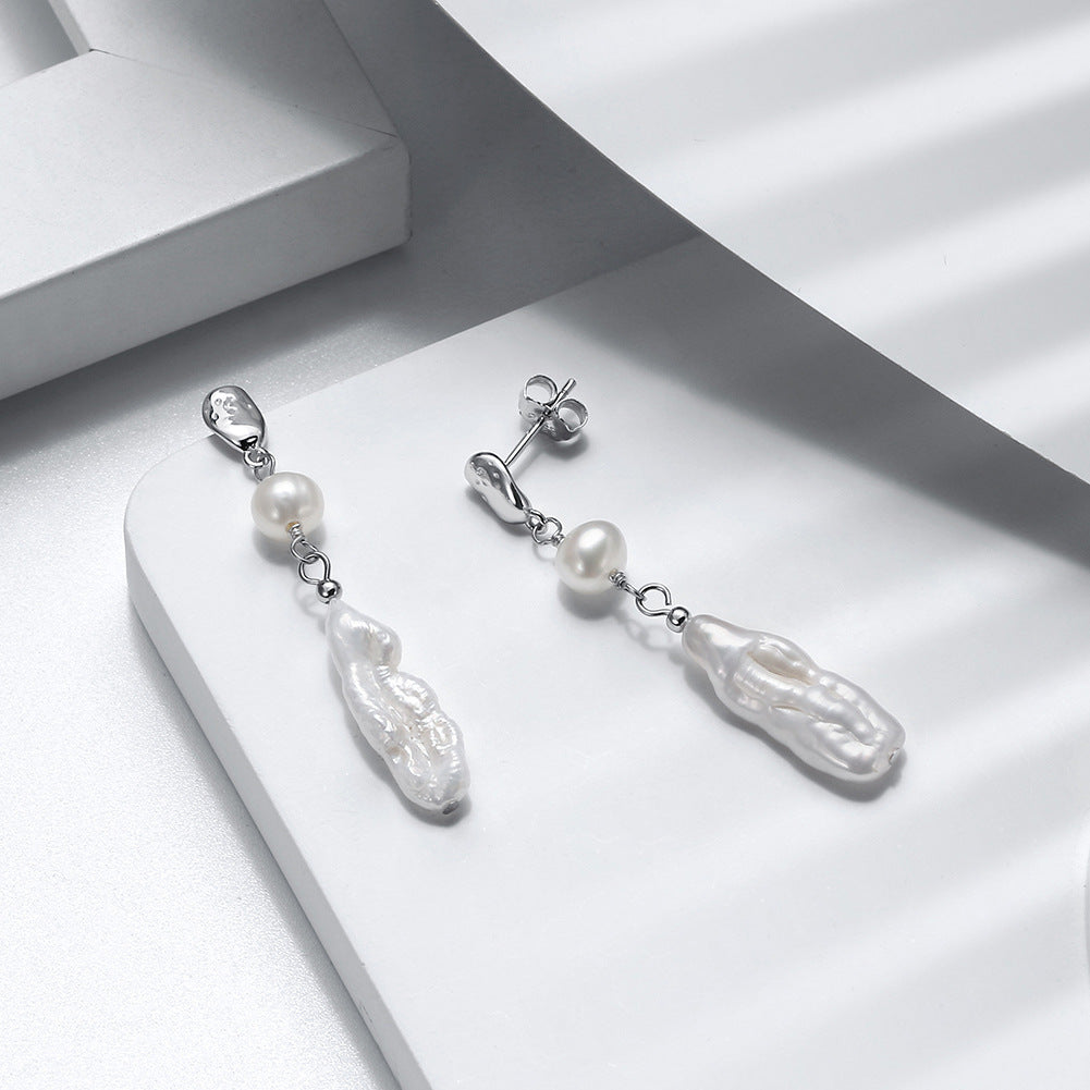 Seraphina Baroque Pearl Drop Earrings-925 Sterling Silver Natural Freshwater Pearl