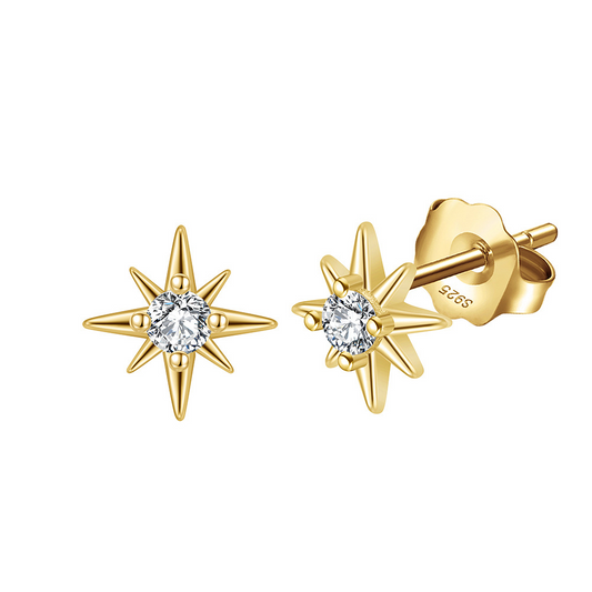 Celeste Eight Point Star Zircon Earrings-925 Sterling Silver Celestial Jewelry