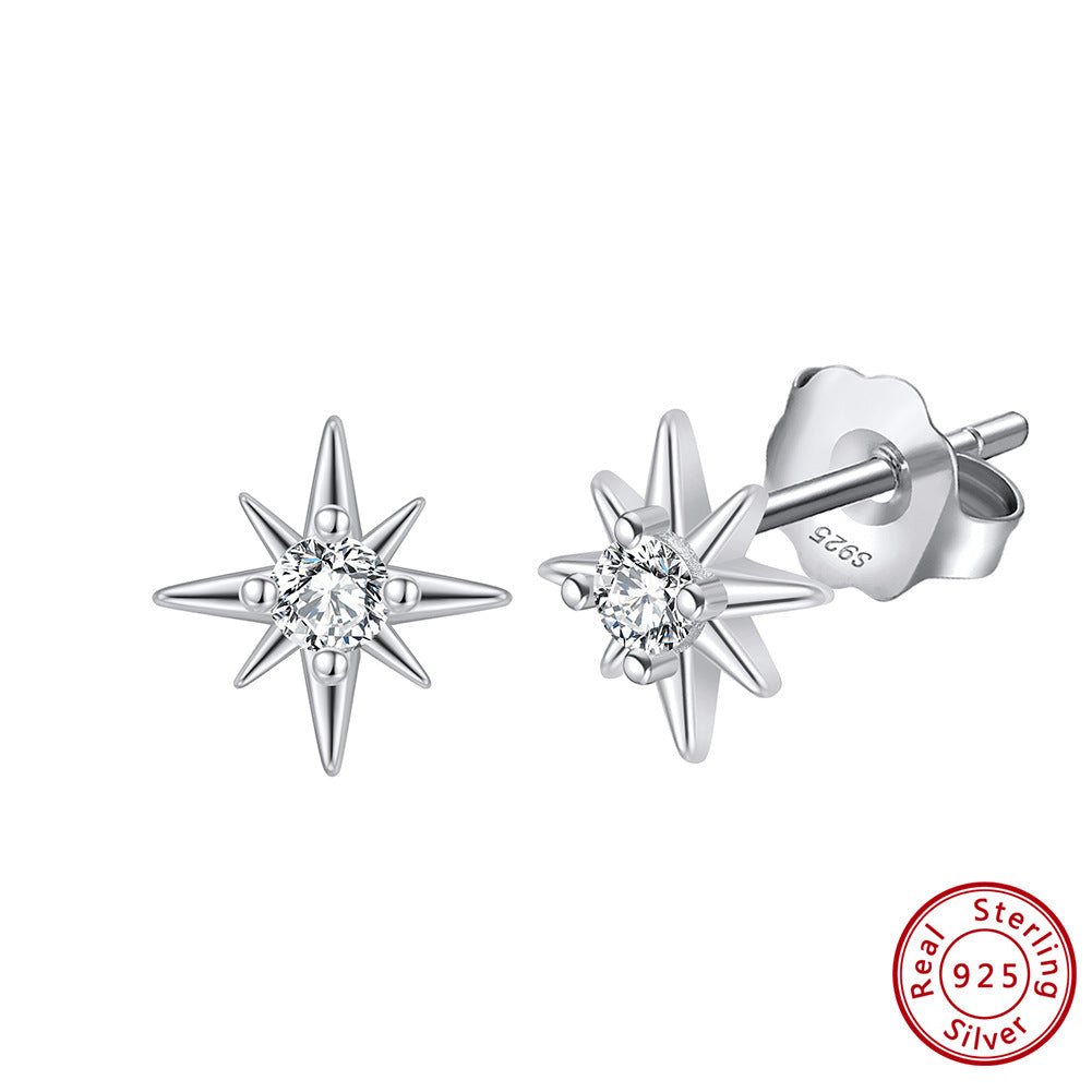 Celeste Eight Point Star Zircon Earrings-925 Sterling Silver Celestial Jewelry