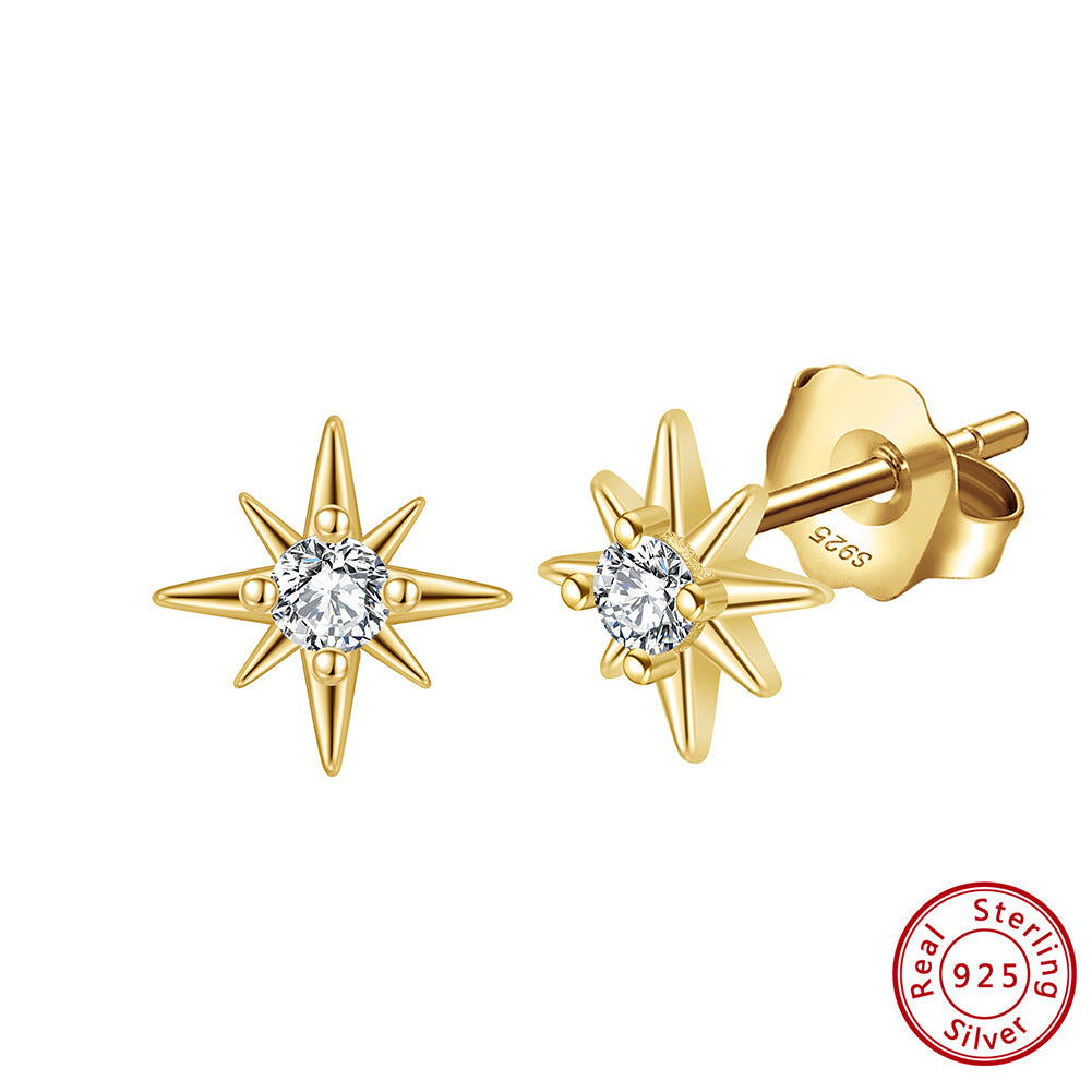 Celeste Eight Point Star Zircon Earrings-925 Sterling Silver Celestial Jewelry