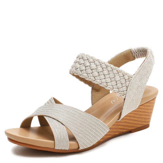 BreezeLift Woven Open-Toe Wedge Sandals