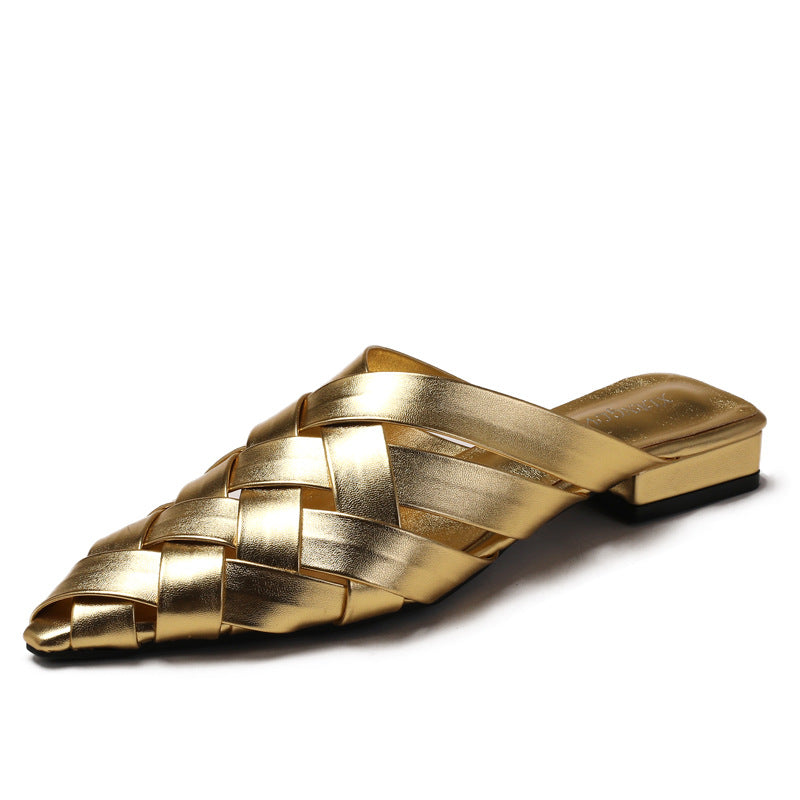 Adiffu Woven Pointed-Toe Block Heel Mules for Women