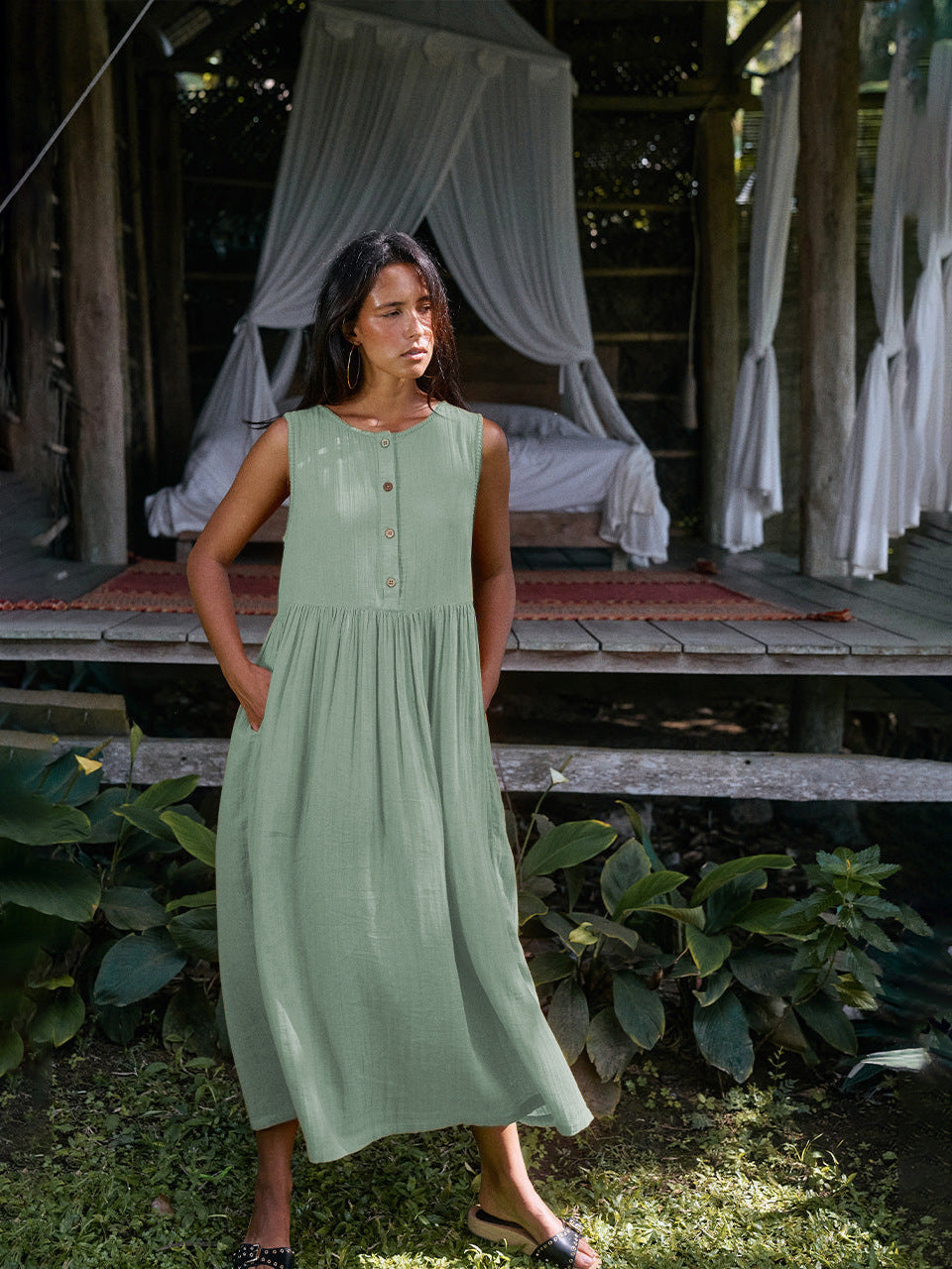 Élise Reversible Linen Midi Dress