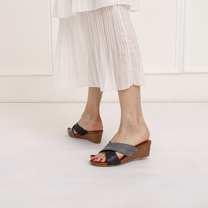 Women’s Boho Ethnic Open-Toe Wedge Slide Sandals