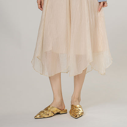 Adiffu Woven Pointed-Toe Block Heel Mules for Women