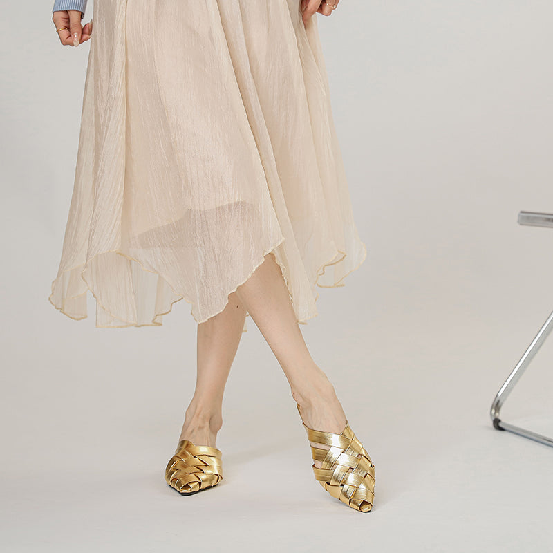 Adiffu Woven Pointed-Toe Block Heel Mules for Women