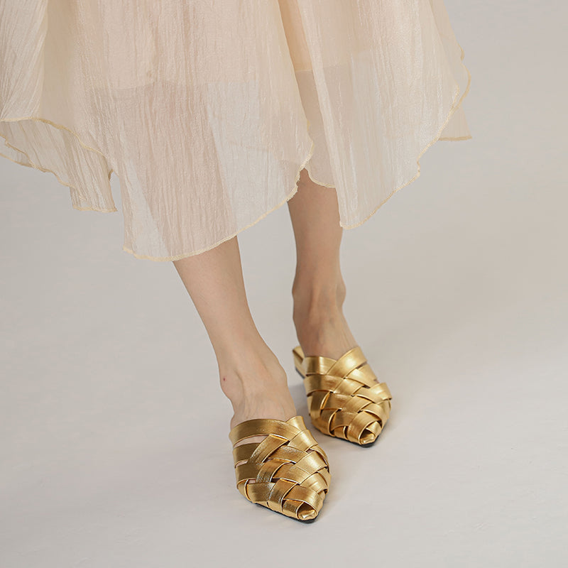 Adiffu Woven Pointed-Toe Block Heel Mules for Women