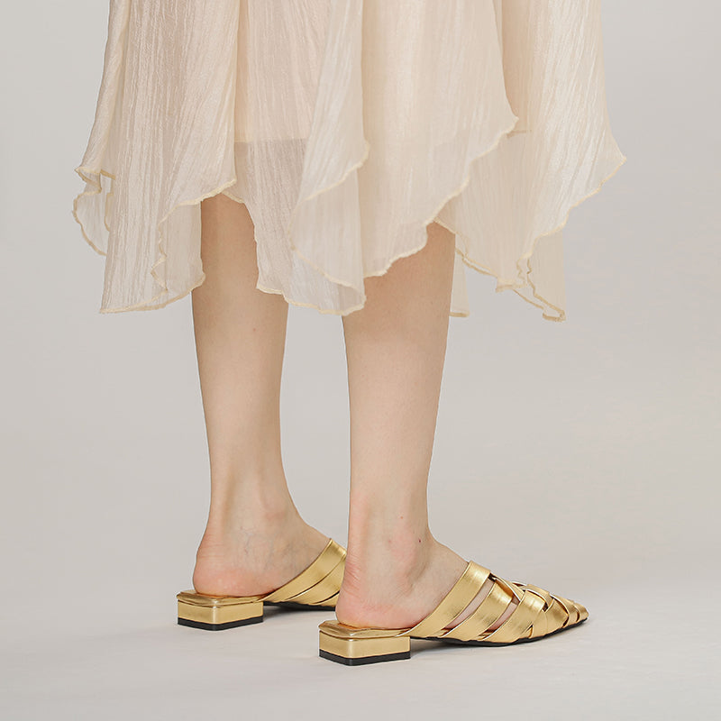 Adiffu Woven Pointed-Toe Block Heel Mules for Women