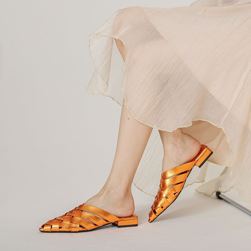 Adiffu Woven Pointed-Toe Block Heel Mules for Women