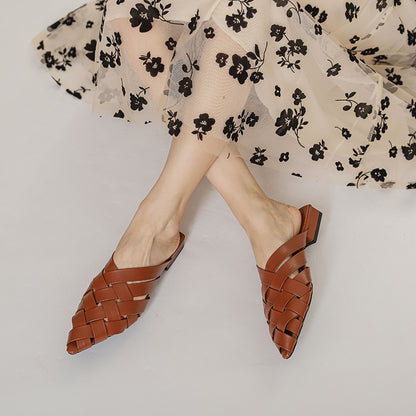 Adiffu Woven Pointed-Toe Block Heel Mules for Women