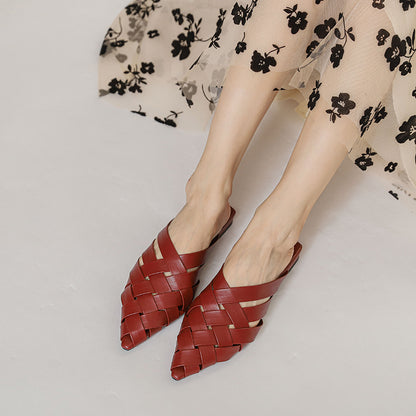 Adiffu Woven Pointed-Toe Block Heel Mules for Women