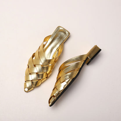 Adiffu Woven Pointed-Toe Block Heel Mules for Women