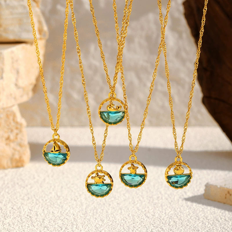 Aqua Luxe Pendant Necklace - Waterproof Stainless Steel Minimalist Chain