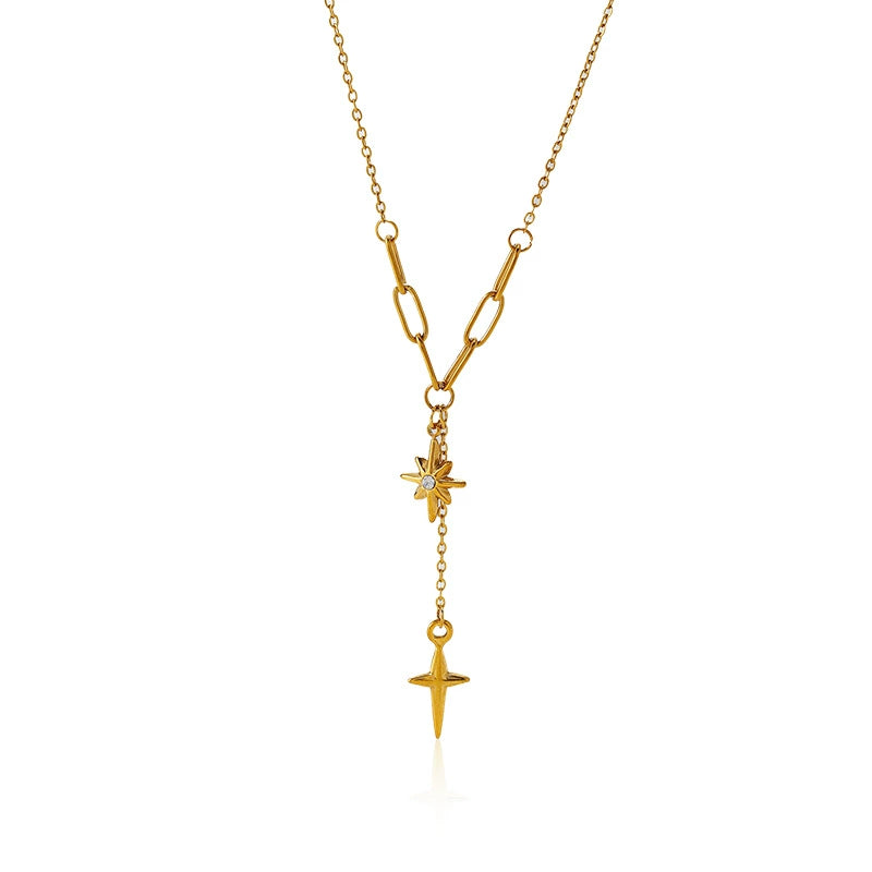 Golden Elegance Long Necklace - 18K Gold Stainless Steel Layering Chain