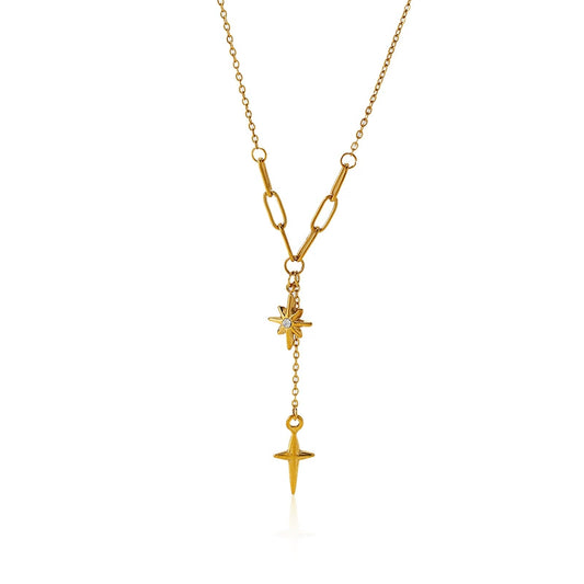 Golden Elegance Long Necklace - 18K Gold Stainless Steel Layering Chain