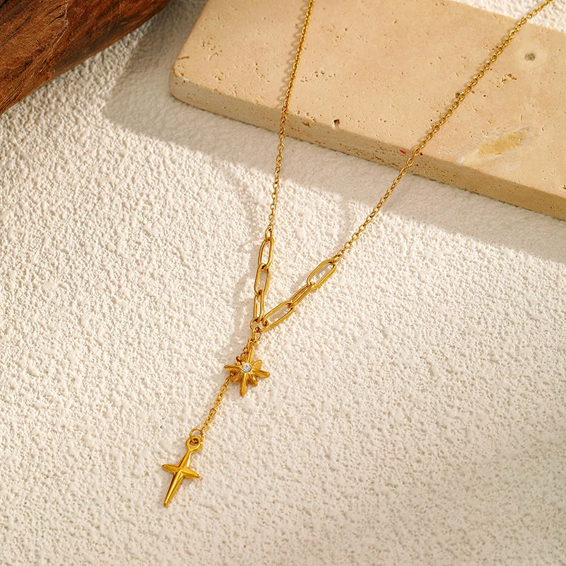 Golden Elegance Long Necklace - 18K Gold Stainless Steel Layering Chain