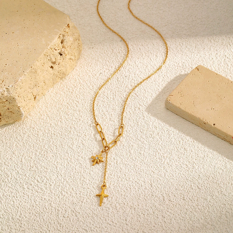 Golden Elegance Long Necklace - 18K Gold Stainless Steel Layering Chain