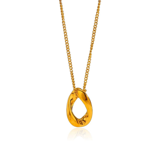 Trendy Hollow Oval Pendant Necklace-Stainless Steel Minimalist Statement Collar Chain