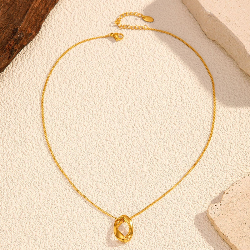 Trendy Hollow Oval Pendant Necklace-Stainless Steel Minimalist Statement Collar Chain