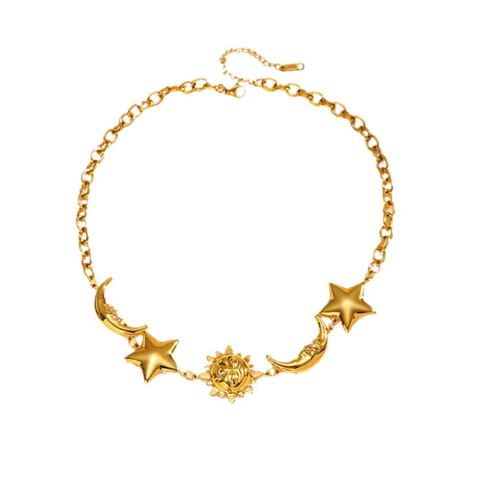 Gold Sun Moon Star Pendant Necklace - Minimalist Luxury Collar Chain