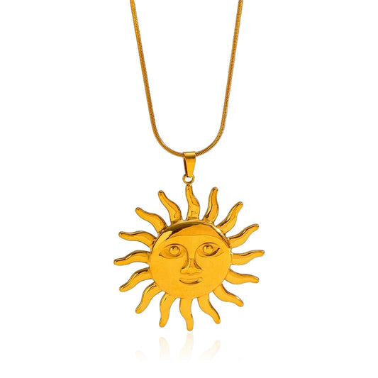 18K Gold Sun Pendant Stainless Steel Necklace