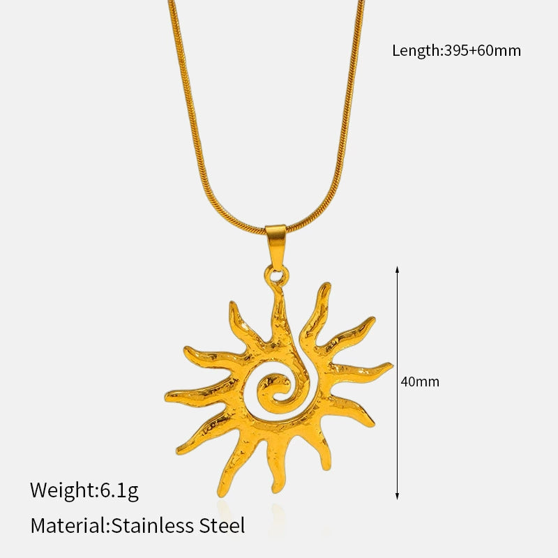 18K Gold Sun Pendant Stainless Steel Necklace