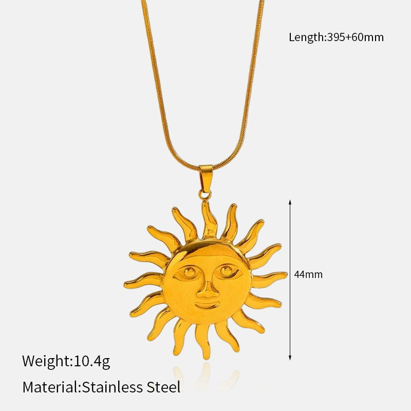 18K Gold Sun Pendant Stainless Steel Necklace