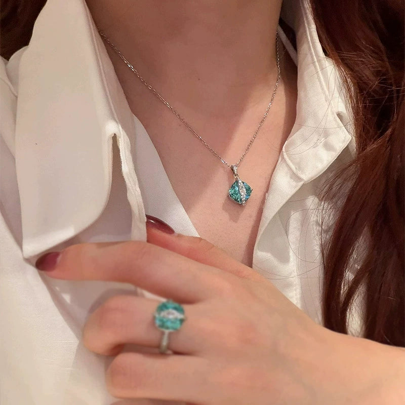 Arctic Glow Paraiba Square Pendant Necklace