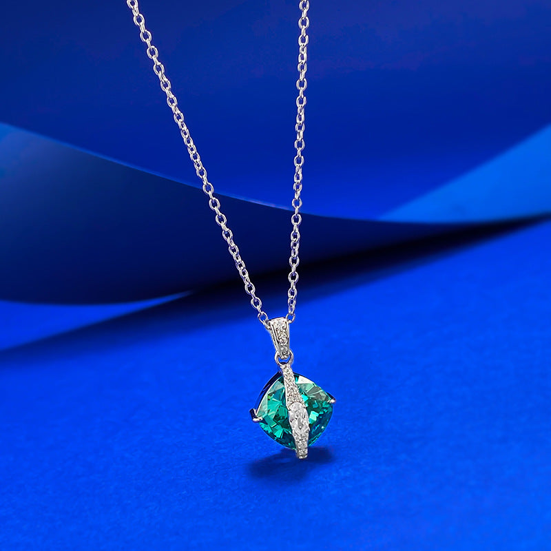 Arctic Glow Paraiba Square Pendant Necklace