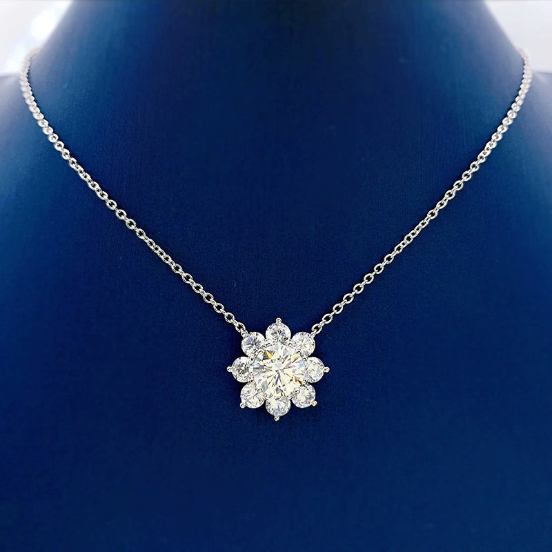 Radiant Sunflower Spark Necklace – S925 Sterling Silver High-Carbon Diamond Pavé