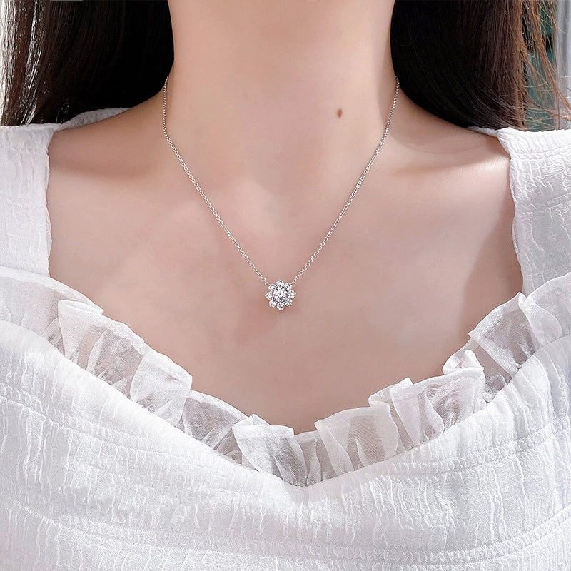 Radiant Sunflower Spark Necklace – S925 Sterling Silver High-Carbon Diamond Pavé