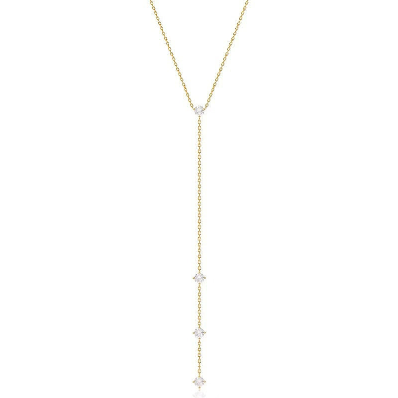 Minimal Chic Y-Shaped Tassel Layered Necklace-S925 Sterling Silver Lariat Necklace