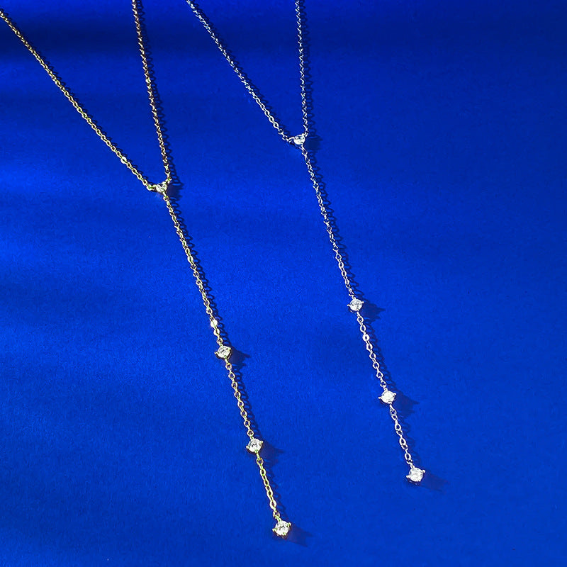 Minimal Chic Y-Shaped Tassel Layered Necklace-S925 Sterling Silver Lariat Necklace