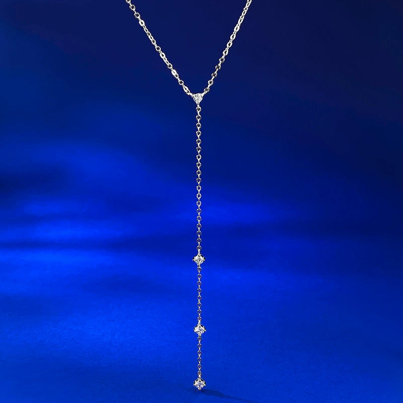 Minimal Chic Y-Shaped Tassel Layered Necklace-S925 Sterling Silver Lariat Necklace