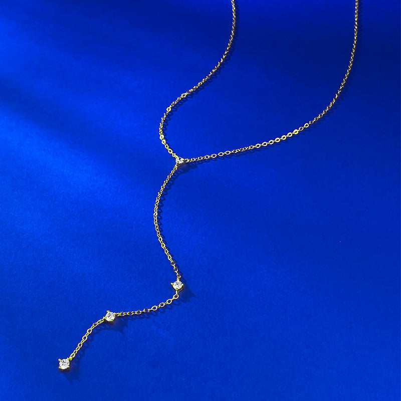 Minimal Chic Y-Shaped Tassel Layered Necklace-S925 Sterling Silver Lariat Necklace