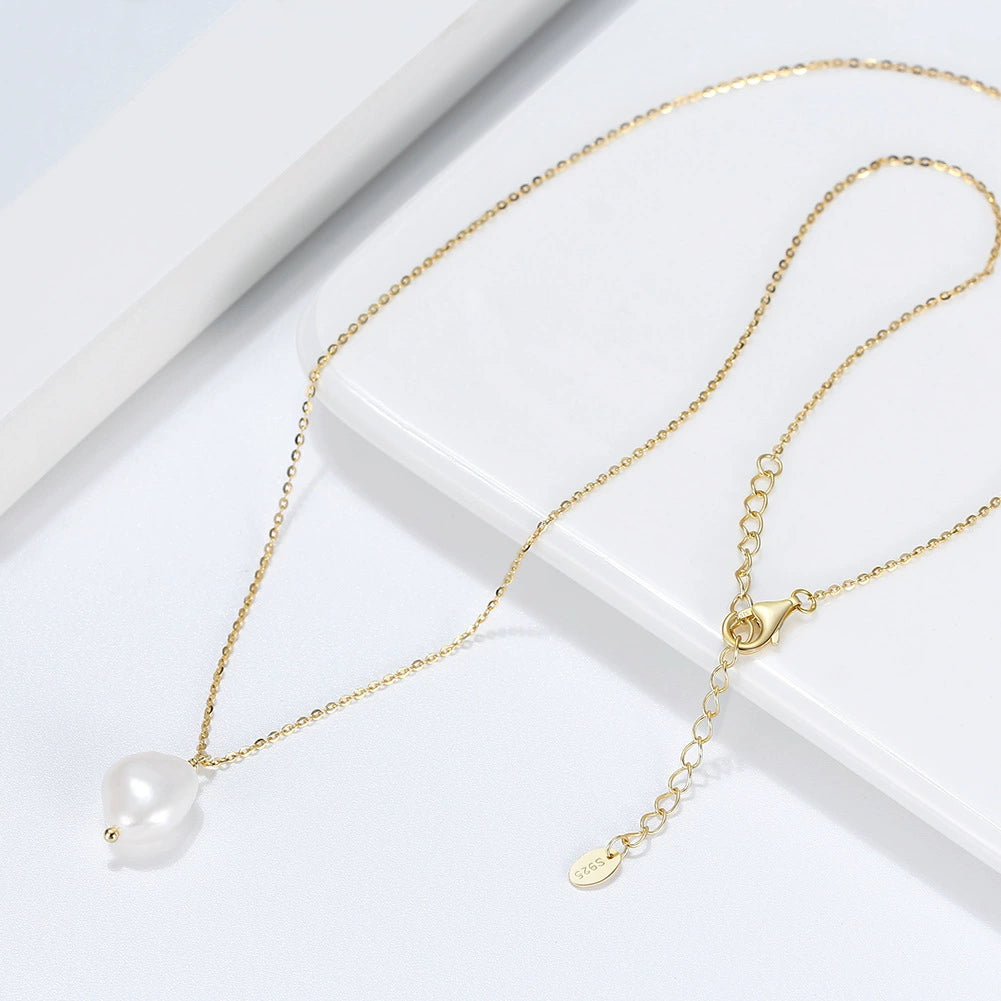 Baroque Pearl Whisper Necklace-S925 Sterling Silver Natural Freshwater Pearl Pendant